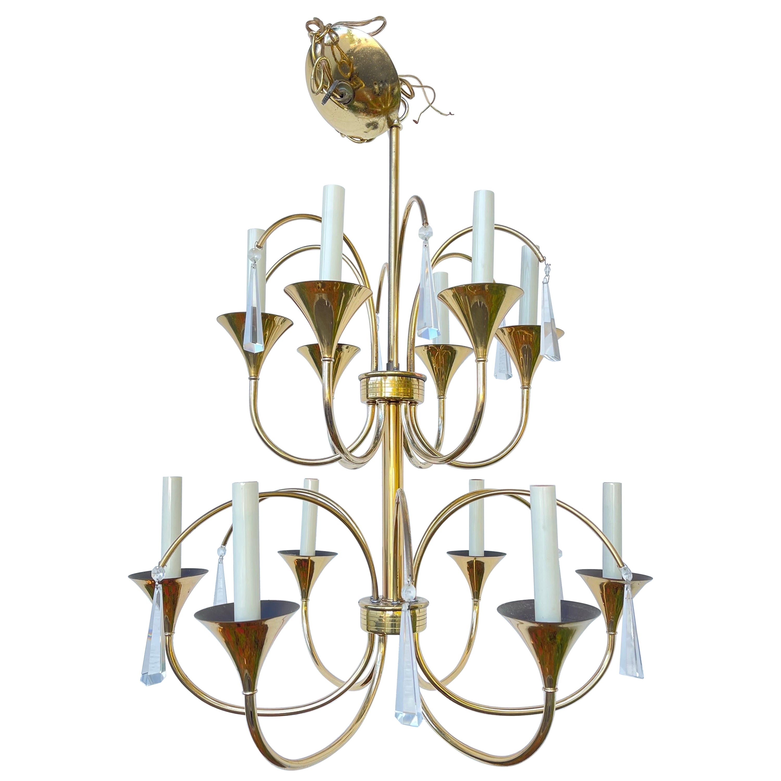Tommi Parzinger Style Brass and Lucite Chandelier