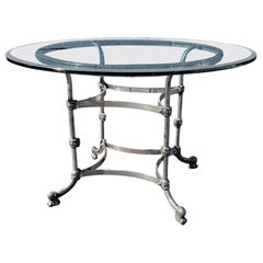 Vintage European Metal And Beveled Glass Dinning Table