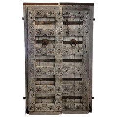 Antique 19thc Spanish Style Wooden Doors With Iron Hinges and Accents