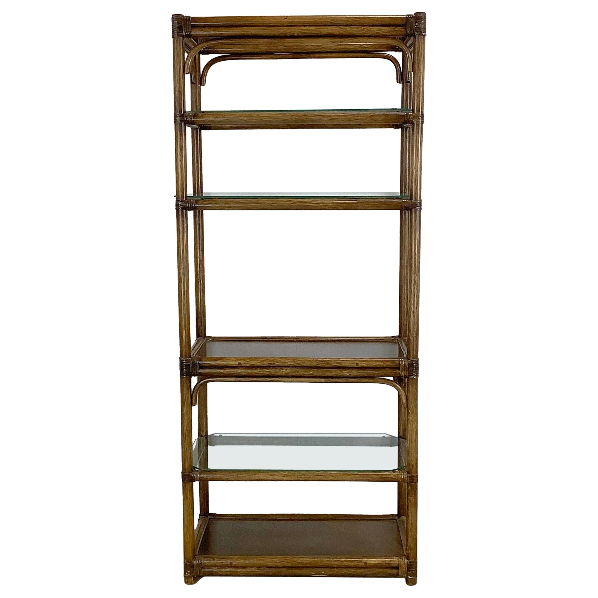 Vintage Coastal Bamboo Style Bookcase For Sale