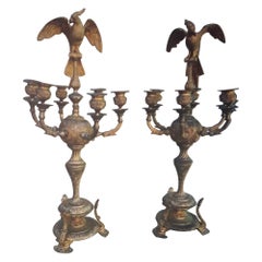 Paire de candélabres français du 18/19e siècle XL en bronze doré représentant un perroquet opposé, C. Cressent ?