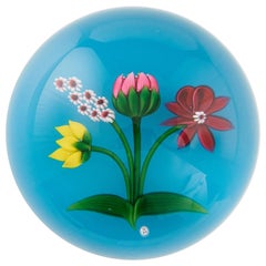 Baccarat Lampwork Four Flowers Paperweight 1988