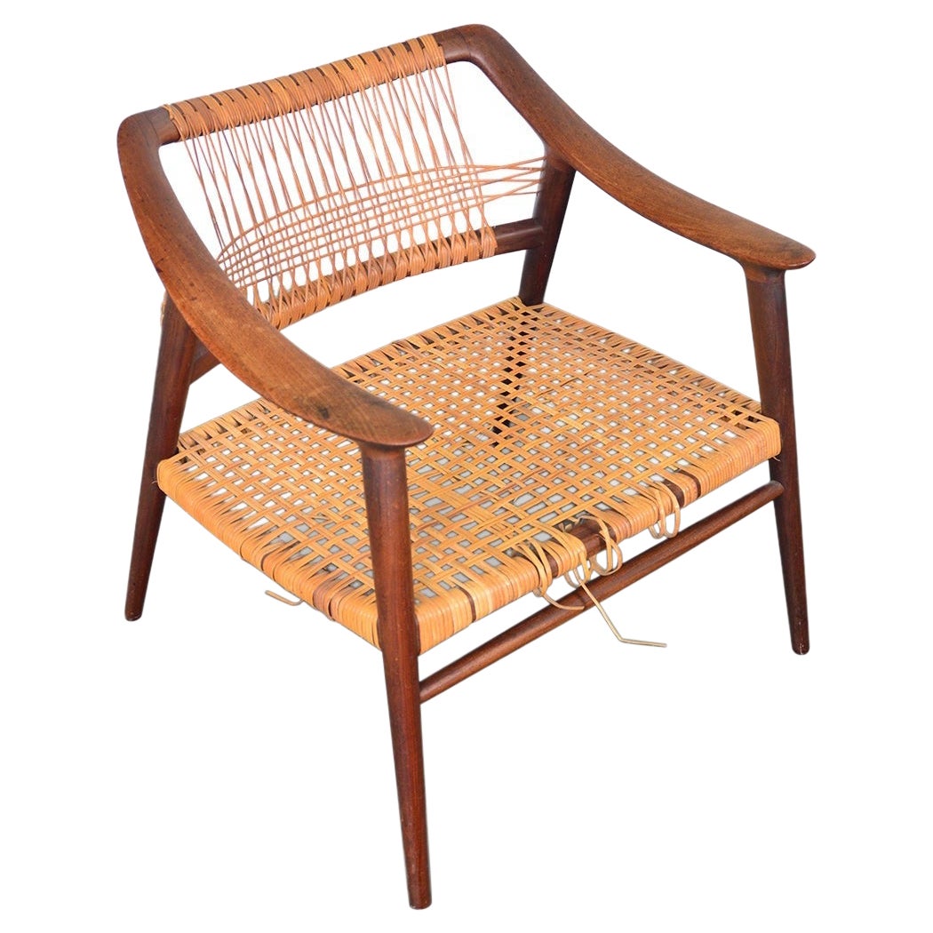 Rare "Bambi" Lounge Chair in Teak + Cane For Sale