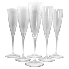 6 Baccarat crystal champagne flutes - Dom Perignon pattern - signed