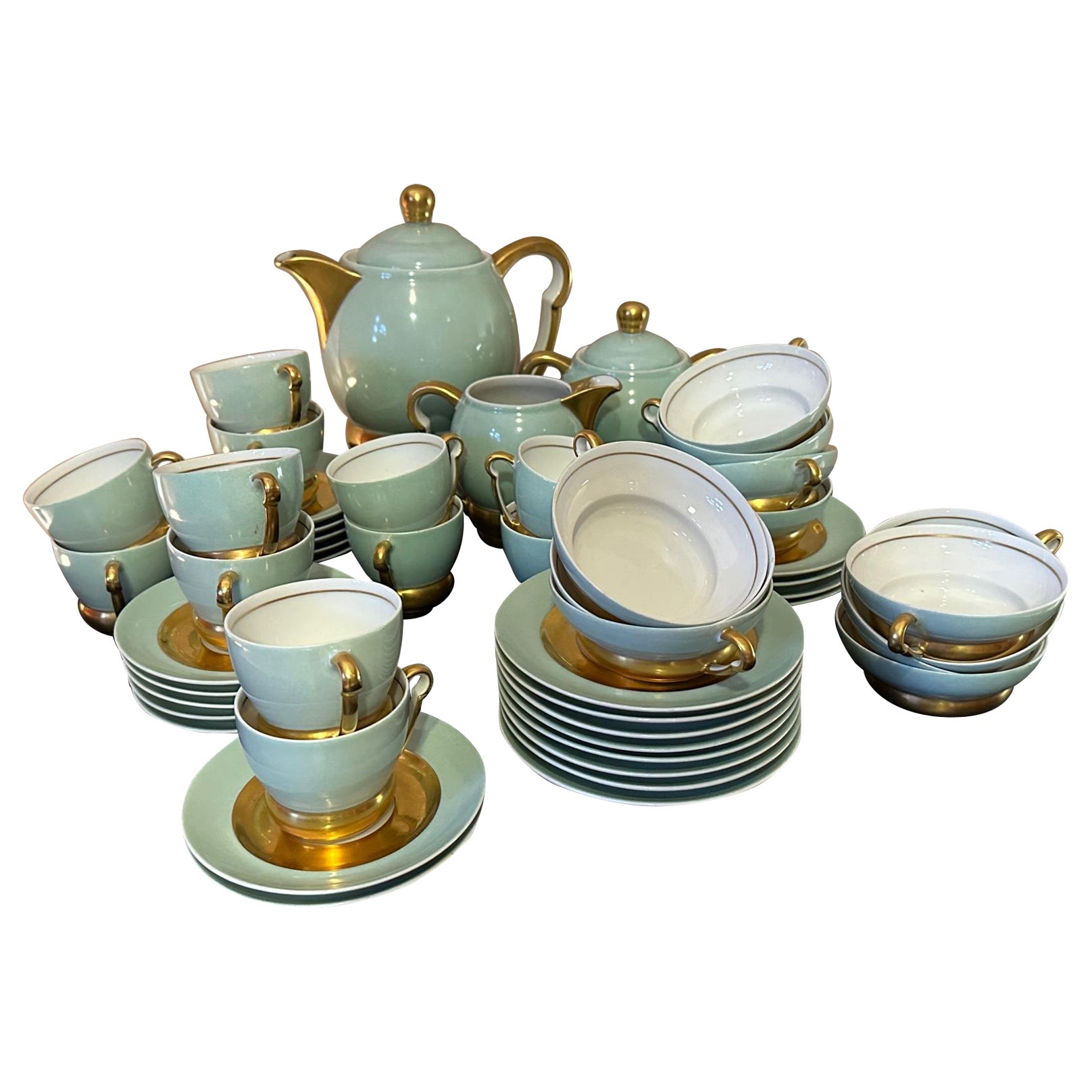 French Art Deco Limoges Porcelaine by Raynaud Tea and Coffee Service For Sale