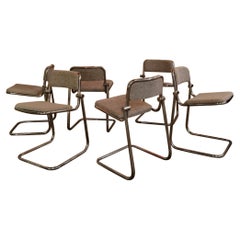 1960s Italian Cantilever Metal Framed & Fabric Cushioned Chairs 
