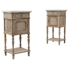 Antique 1900s French Oak and Marble Bedside Tables, a Pair