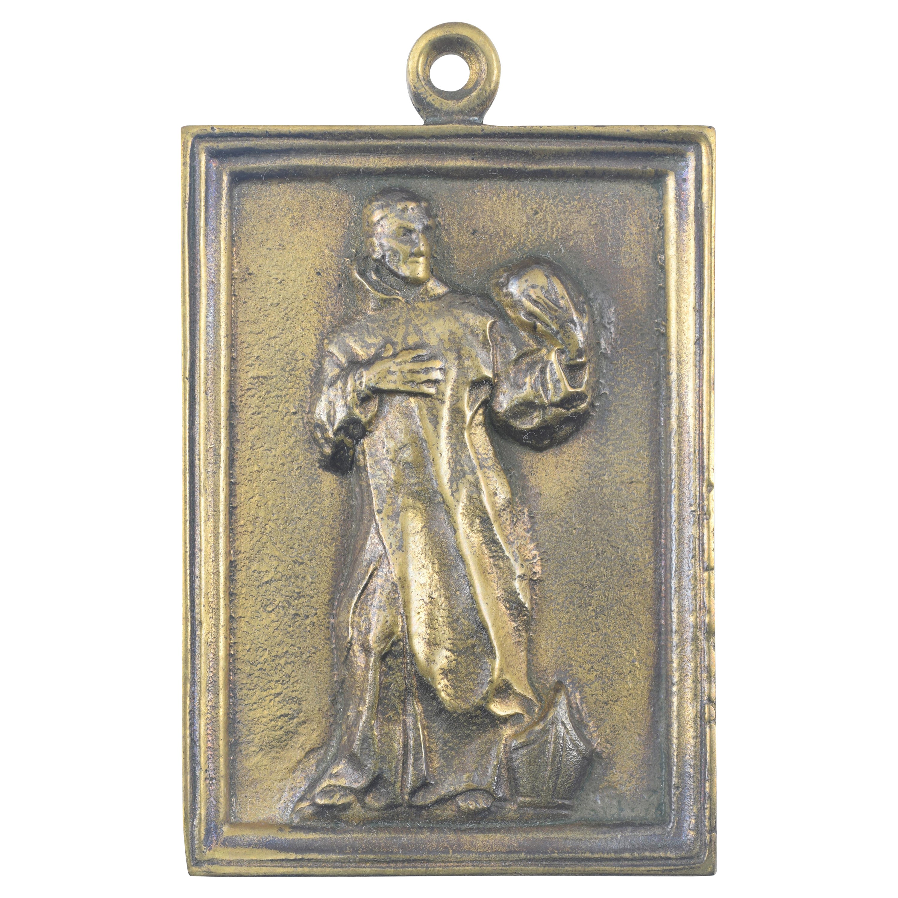 Plaque de dévotion, Saint Bruno. Bronze. École espagnole, 19e siècle.  en vente