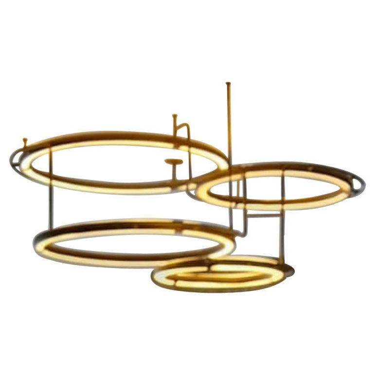 Contemporary Flush Mount Construction of Brass Rings with Led For Sale