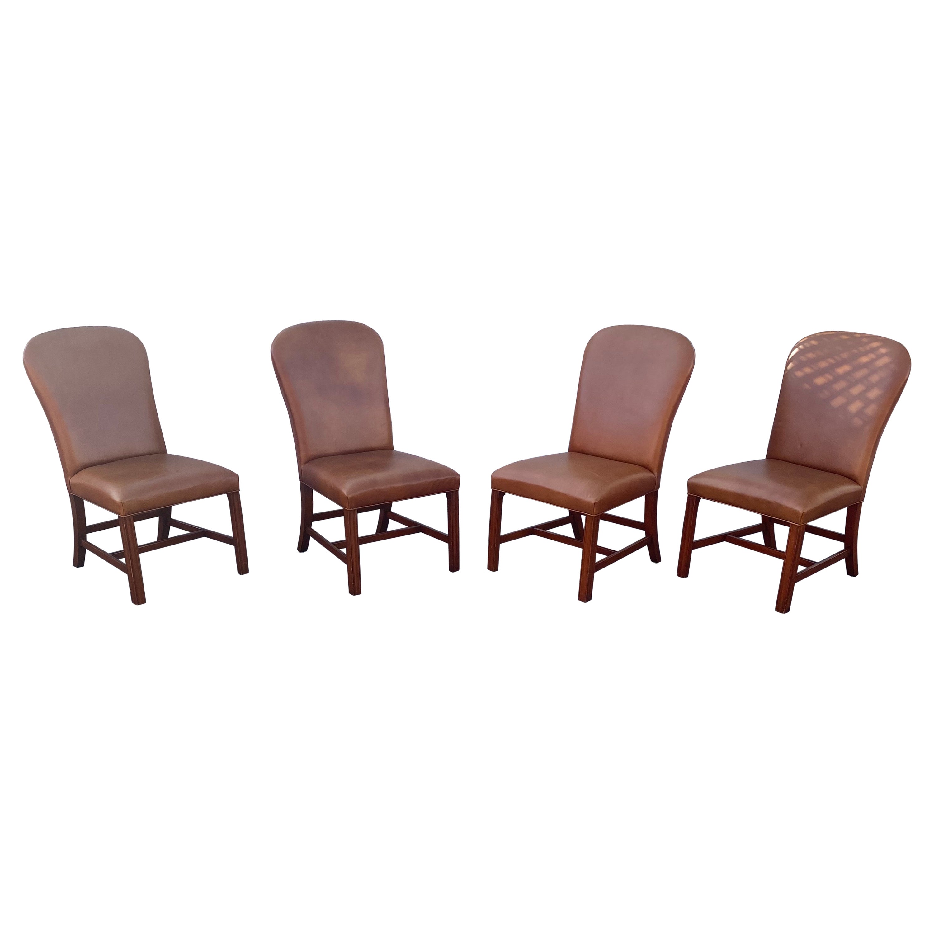 2000s Ralph Lauren Saddle Leather Dining Chairs, Set of 4