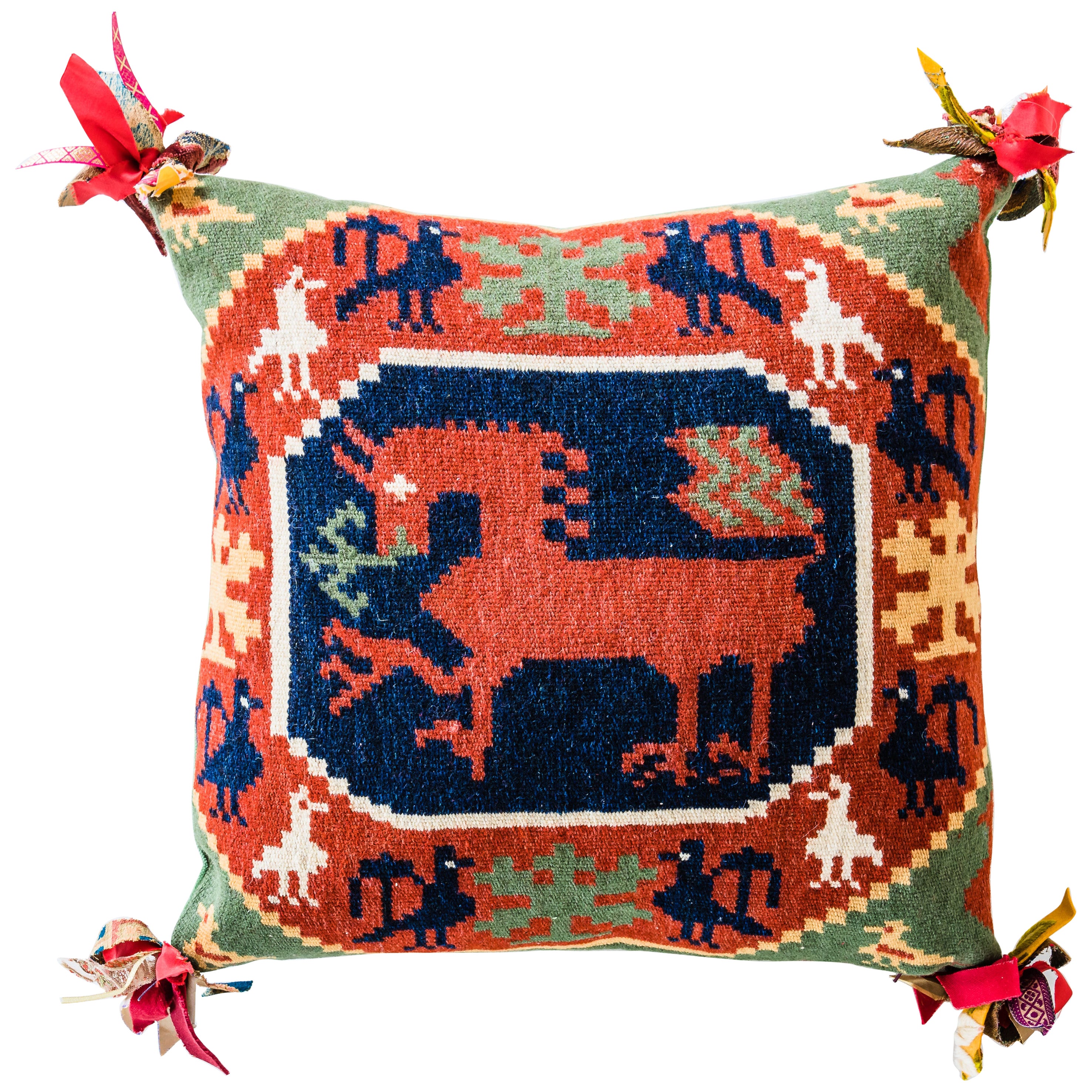 Early 20th Century Swedish Flemish Weave Pillow “Brook Horse” For Sale