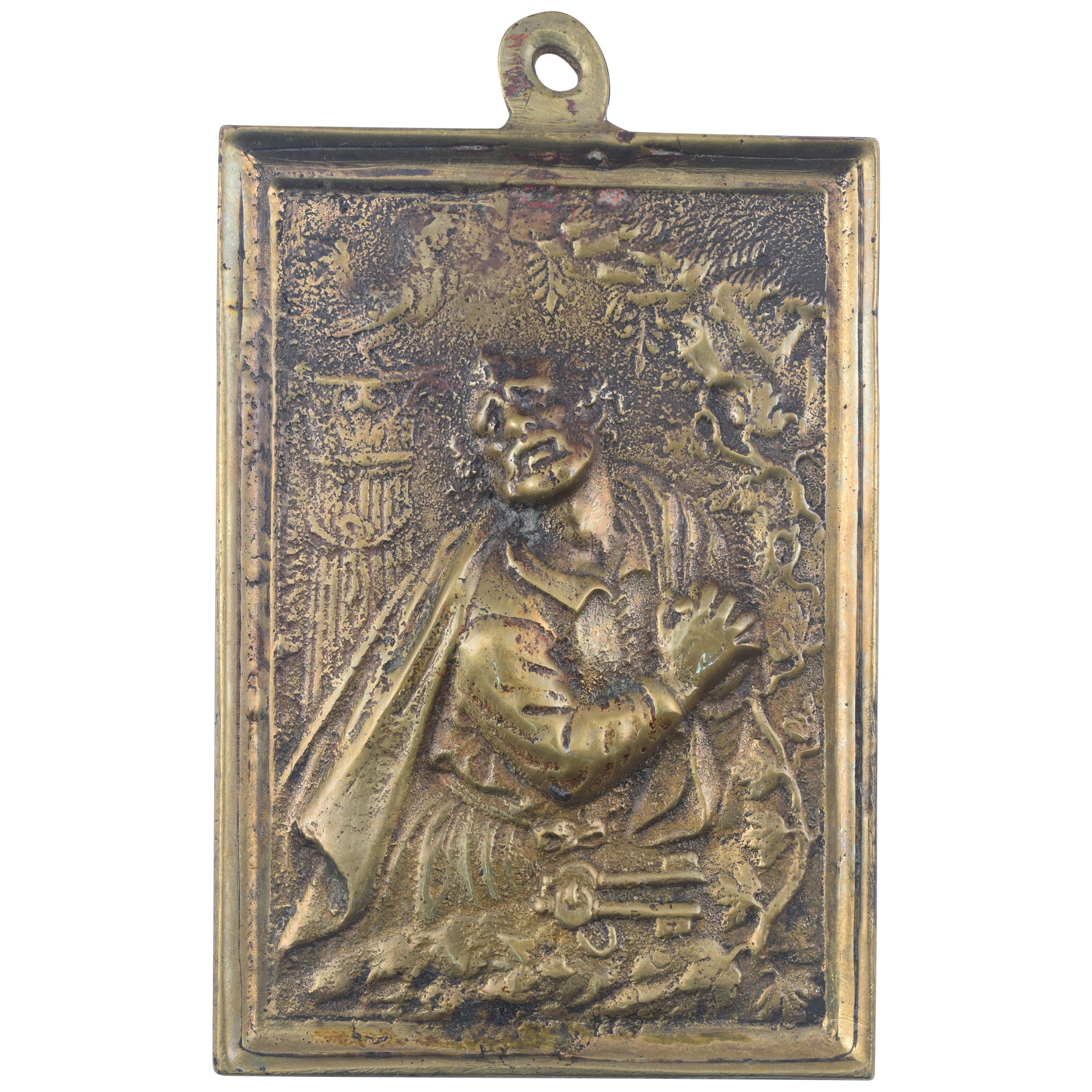 Devotionale Plakette, St. Peter Repenting. Bronze. Spanische Schule, 19. Jahrhundert. im Angebot