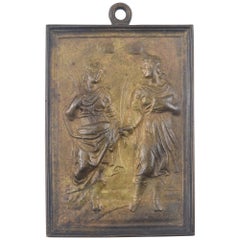 Antique Devotional plaque, Saints Justus and Pastor. Bronze. Spanish school, 19th c.