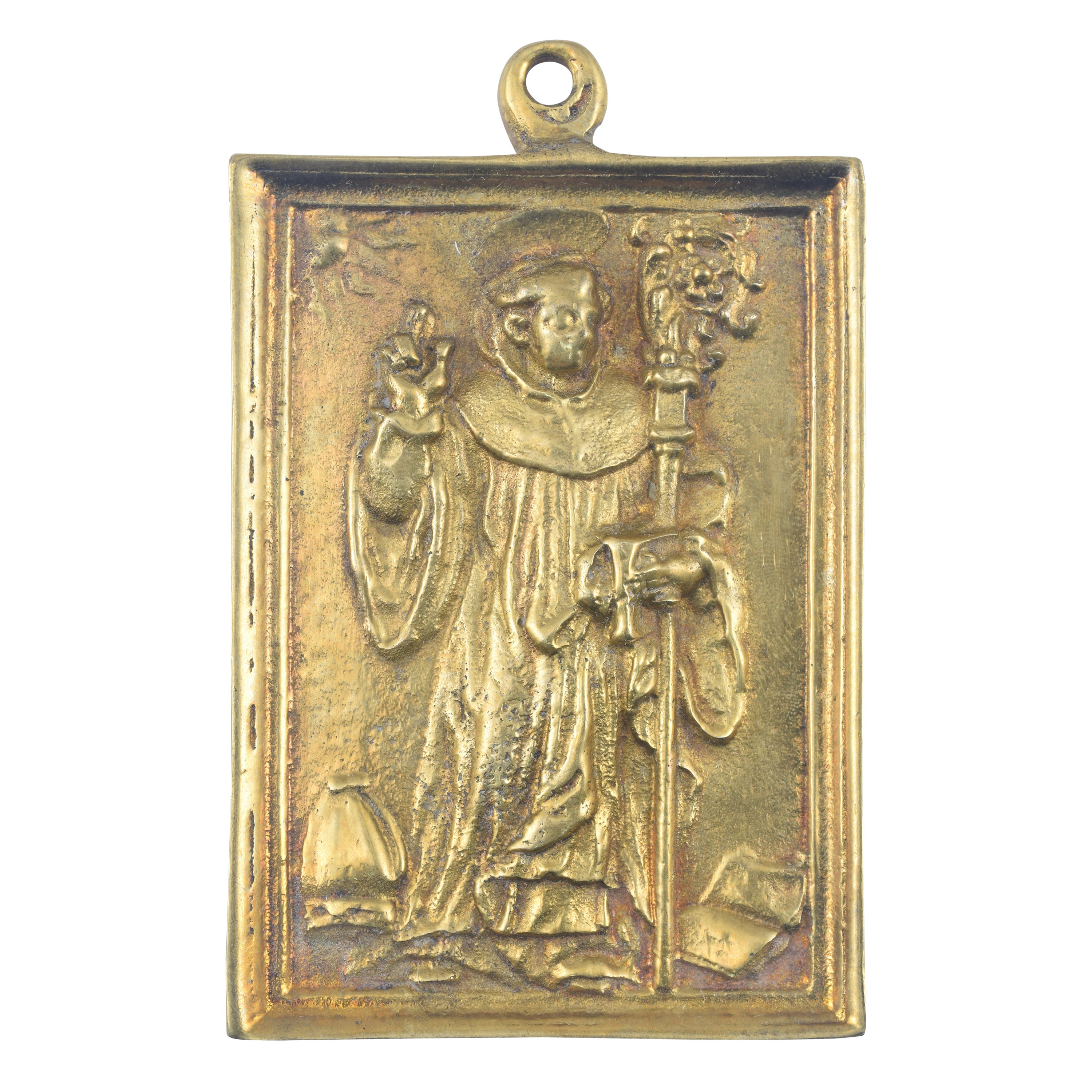 Devotional plaque, Saint Bishop Bronze. Spanish school, 19th c. For Sale