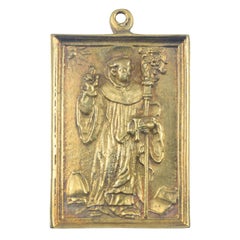 Devotional plaque, Saint Bishop Bronze. Spanish school, 19th c.