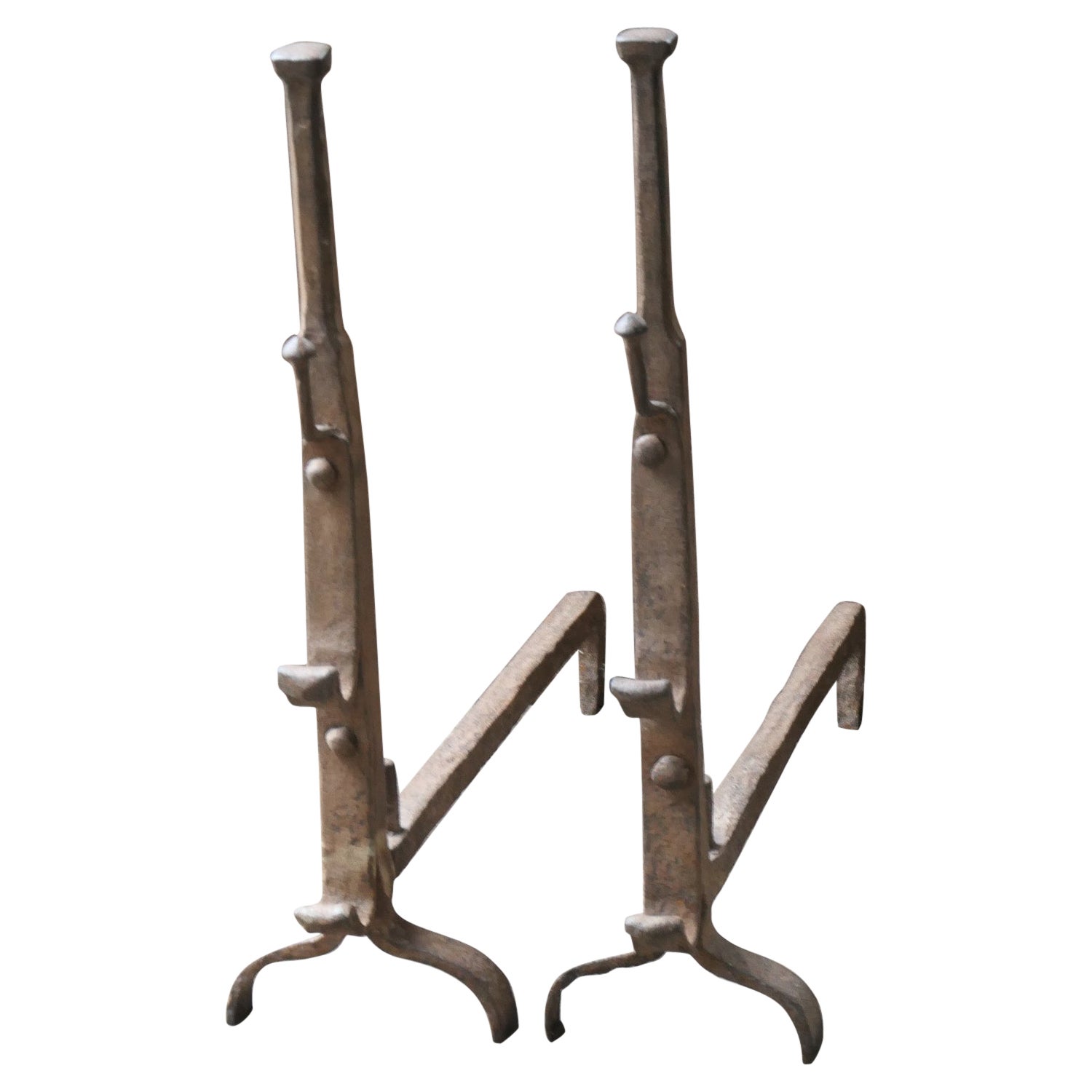 French 17th Century Gothic Period Andirons or Firedogs For Sale