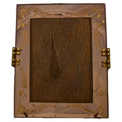 Vintage 1930s Large Art Deco French Peach Mirrored Picture Frame