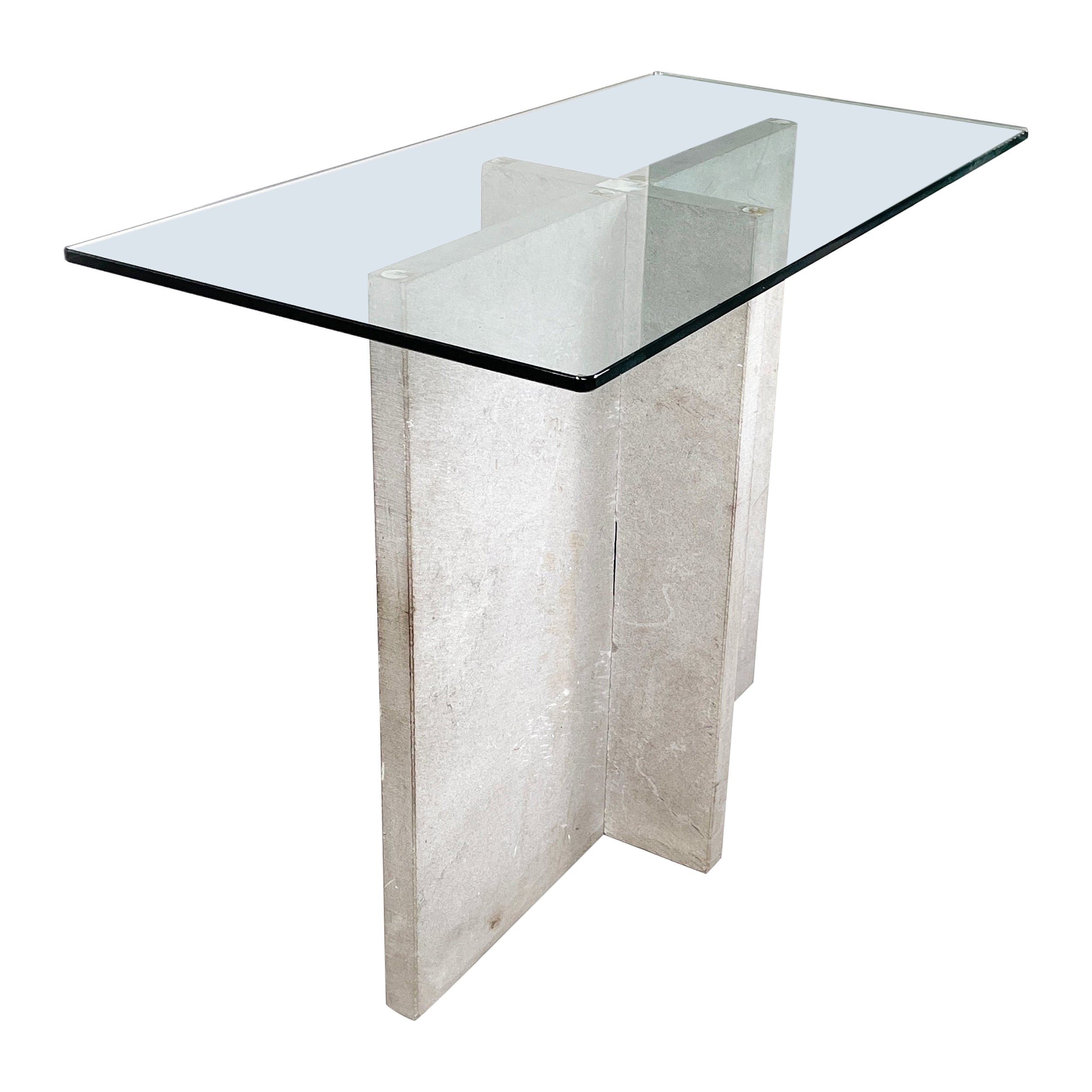 Italian modern rectangular Console in glass and cement, 1980s