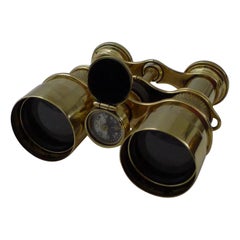 Antike englische Field Glasses / Binoculars von Lawrence and Mayo – mit Kompass