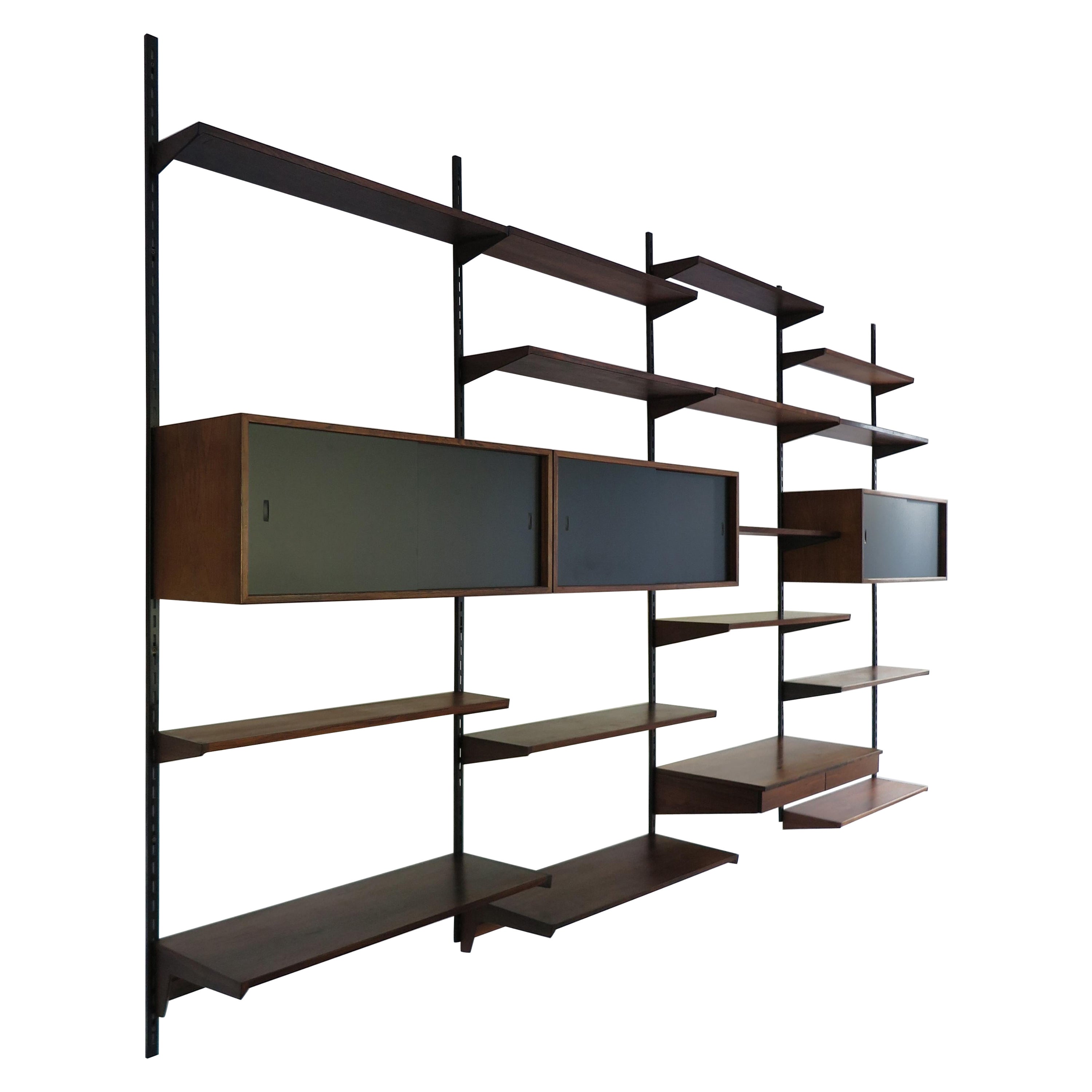 Kai Kristiansen MidCentury Scandinavian Dark Wood Shelves System Fm Møbler 1960s For Sale