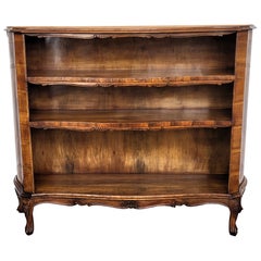 Used Midcentury Italian Walnut Burl Wood Three Shelves Open Bookcase Library