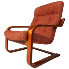 Vintage Bentwood Lounge Chair in Beech and Original Fabric by Westnofa, Norway, c. 1970s