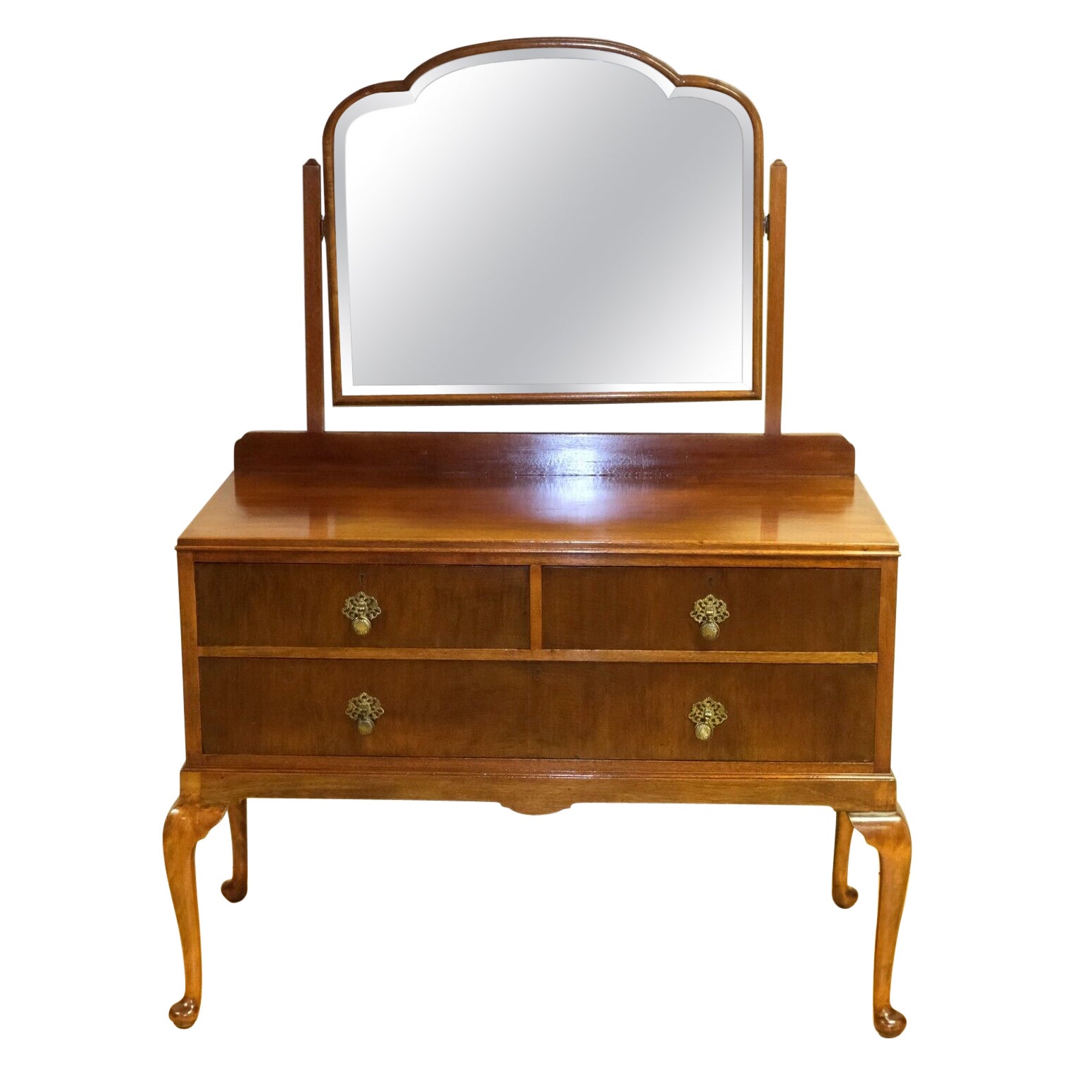 LOVELY EARLY 20TH CENTURY HARDWOOD DRESSiNG TABLE RAISED ON CABRIOLE LEGS For Sale