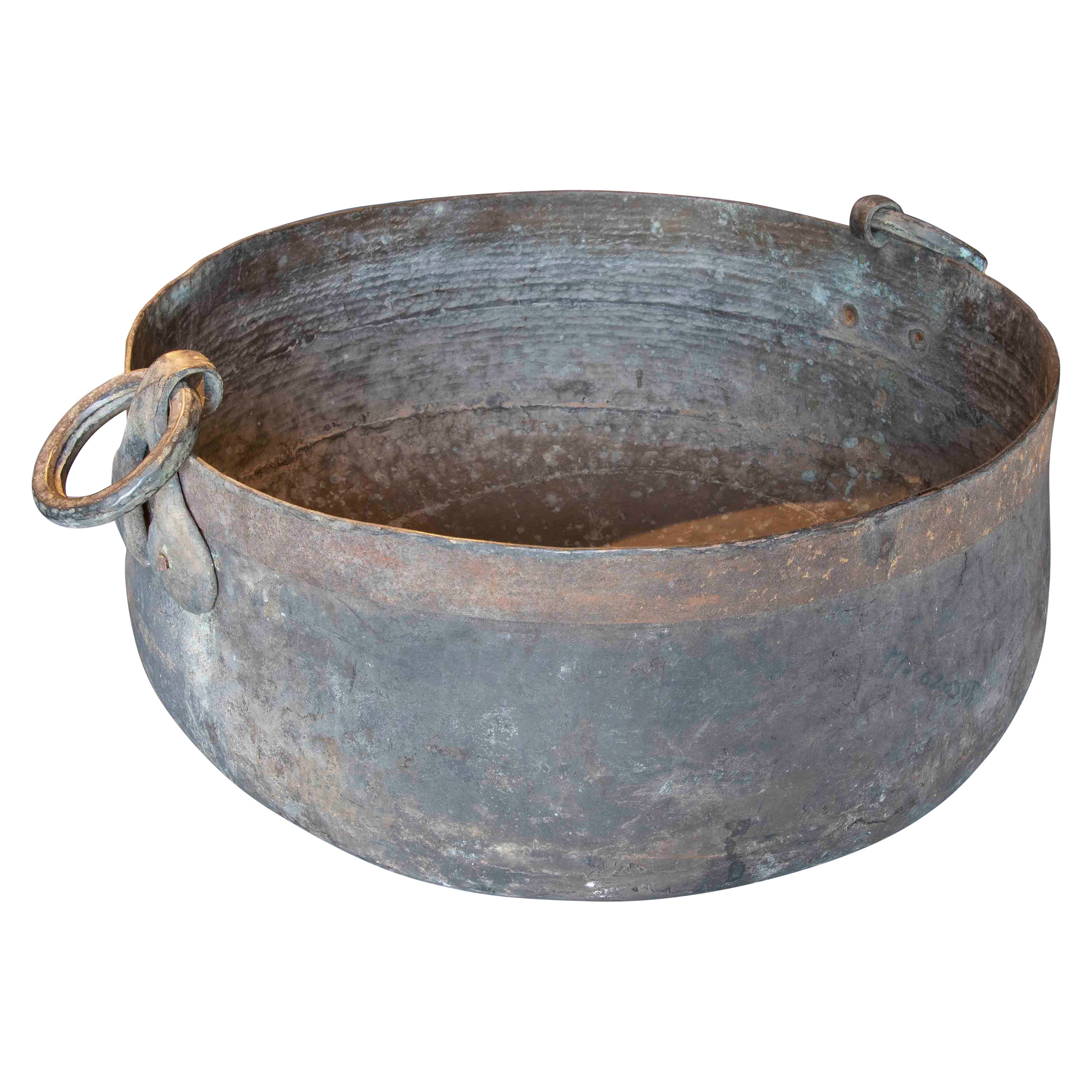 19th Century Round Bronze Cooking Casserole with Handles  For Sale