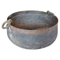 Casserole de cuisson ronde en bronze du 19e siècle avec poignées 