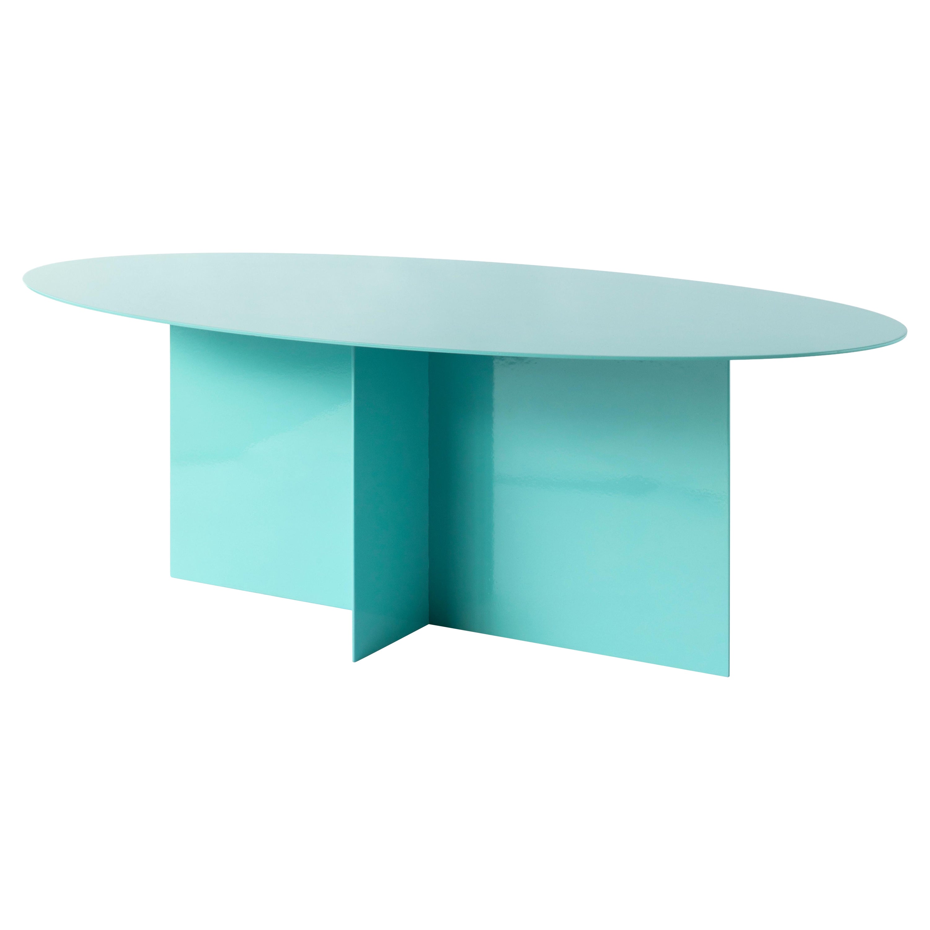Table basse Across ovale bleu clair par Secondome Edizioni