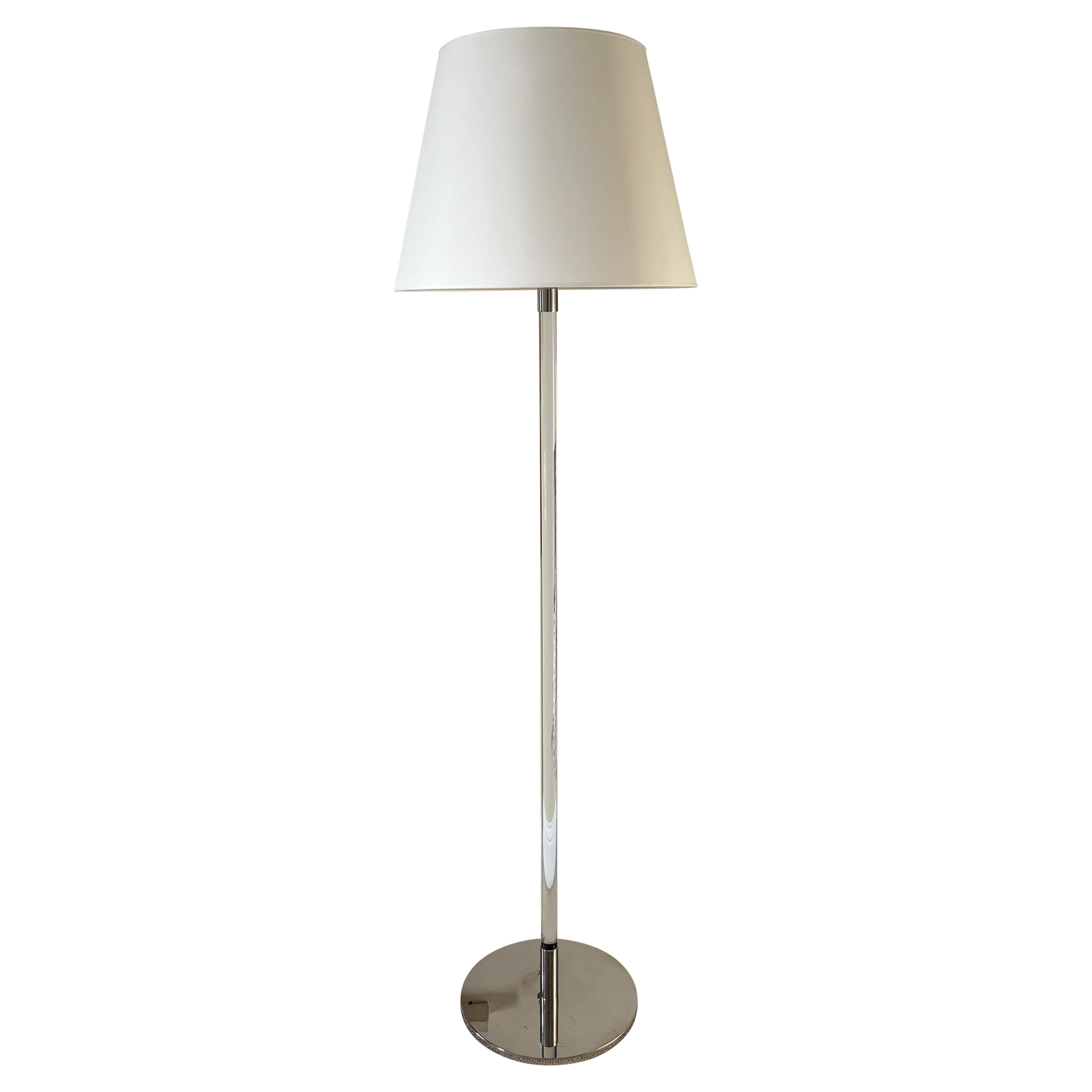 French glass and nickle floor lamp after a design by Jean-Michel Frank For Sale