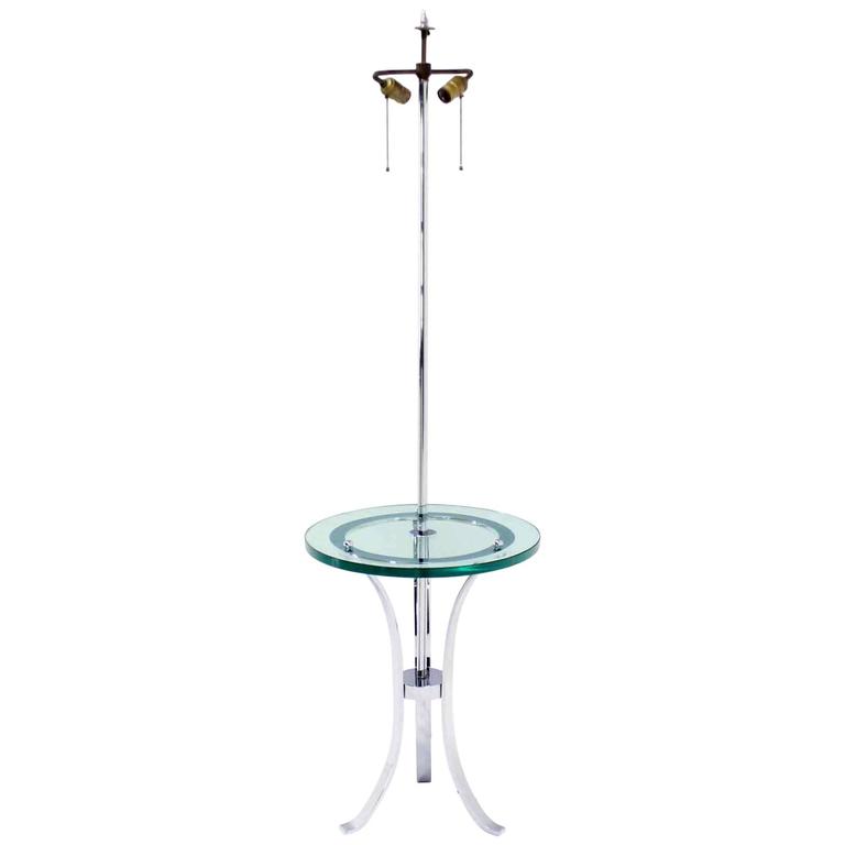 Modern Chrome Floor Lamp Round thick Glass Side Table For Sale at 1stDibs