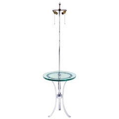 Modern Chrome Floor Lamp Round thick Glass Side Table 