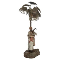 Large Used Austrian Cold-Painted Bronze Figural Lamp