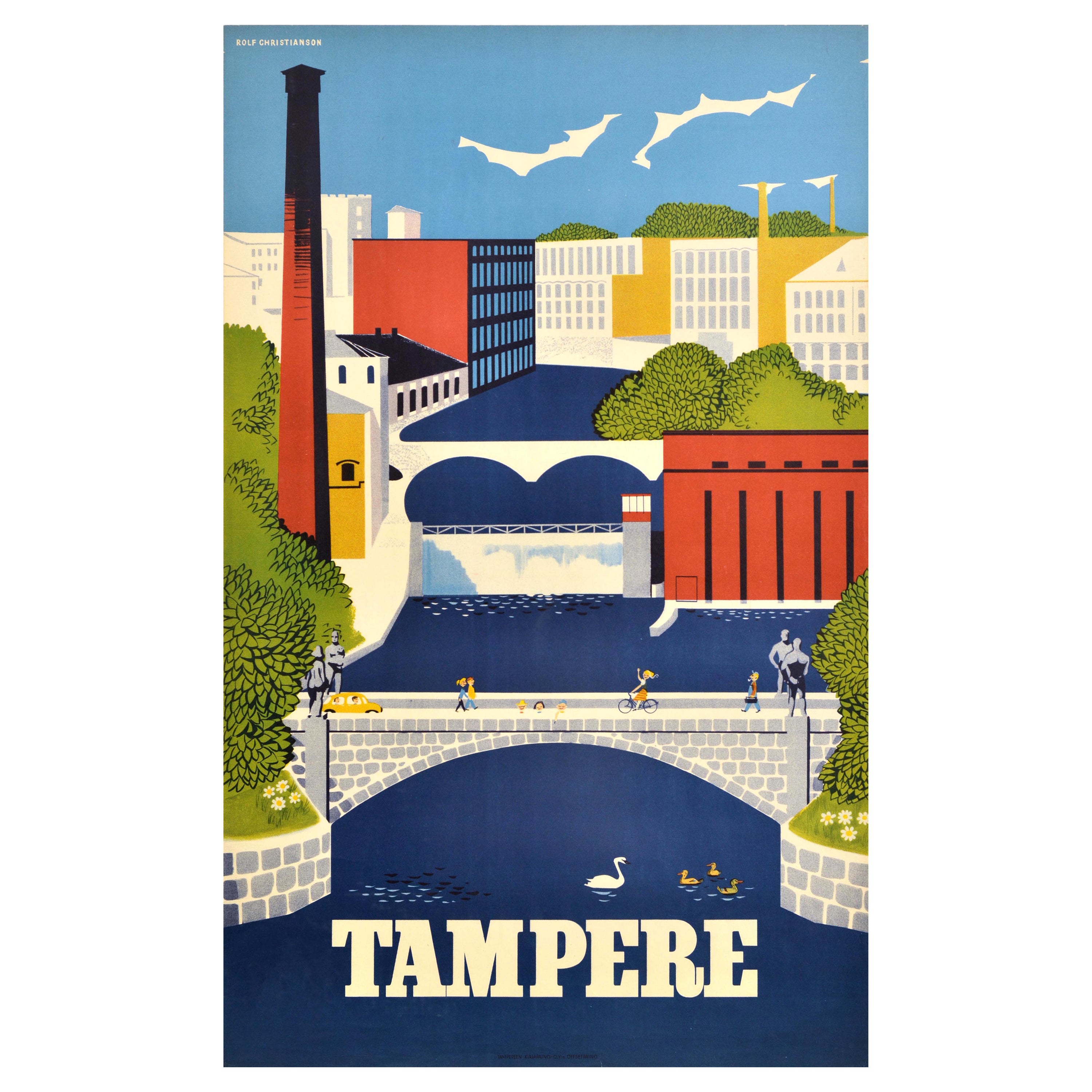 Affiche vintage originale de voyage Tampere Finlande Rolf Christianson Suomi Nordic en vente
