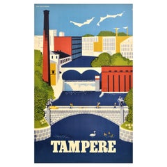 Original-Vintage-Reiseplakat Tampere Finnland Rolf Christianson Suomi Nordic