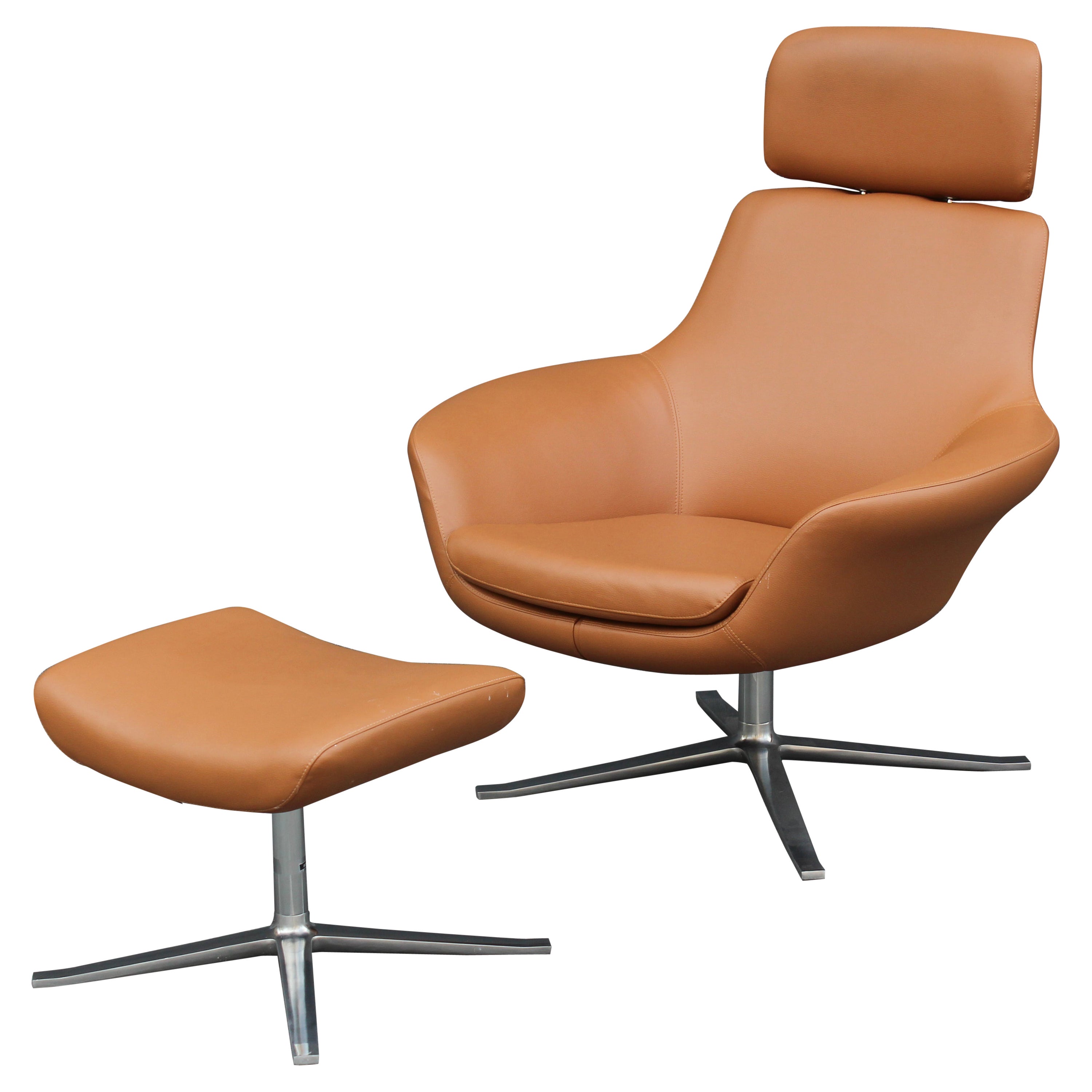 Pearson Lloyd pour Coalesse 'Bob' Lounge Chair & Ottoman en cuir Tan personnalisé  en vente