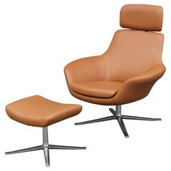Pearson Lloyd pour Coalesse 'Bob' Lounge Chair & Ottoman en cuir Tan personnalisé 