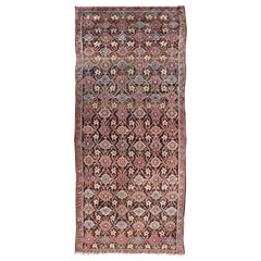 Antique Hamadan Gallery Rug in Wool with Sub-Geometric Design On Brown Field