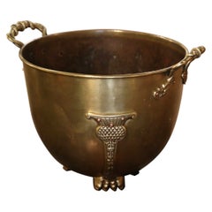 19th Century French Patinated Brass Cache Pot Planter with Handles