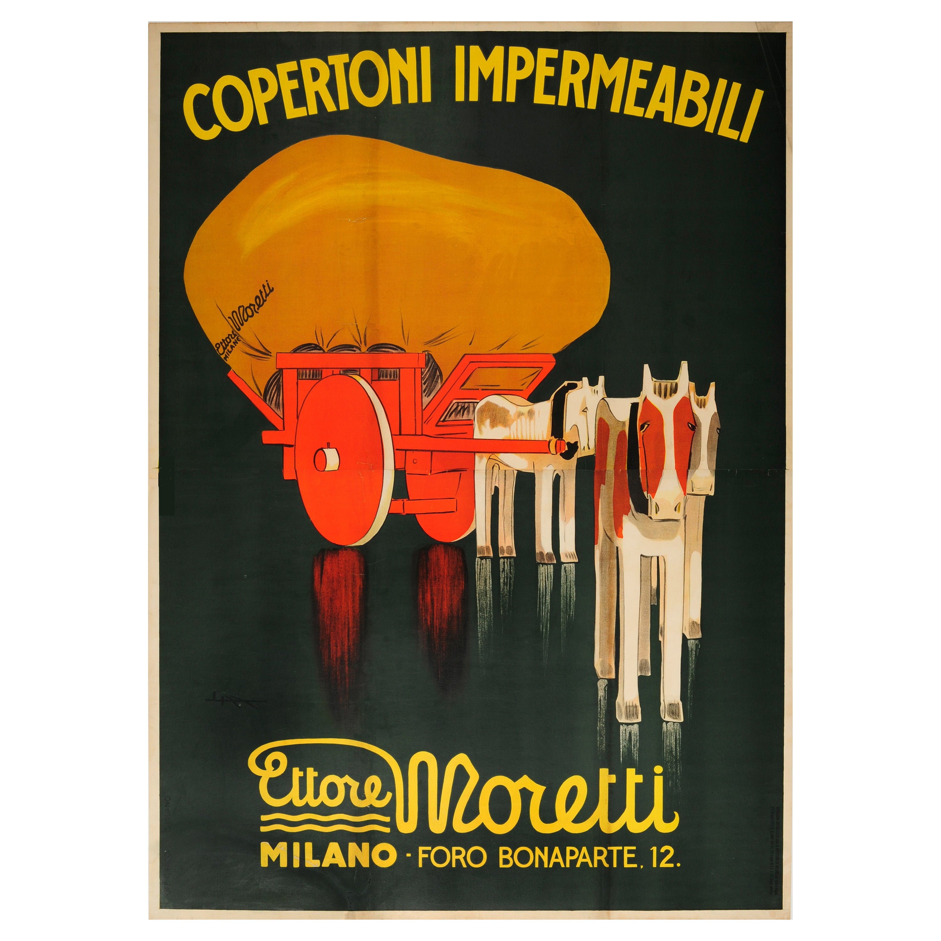 Affiche publicitaire vintage originale Tarpaulin Ettore Moretti Milano en vente