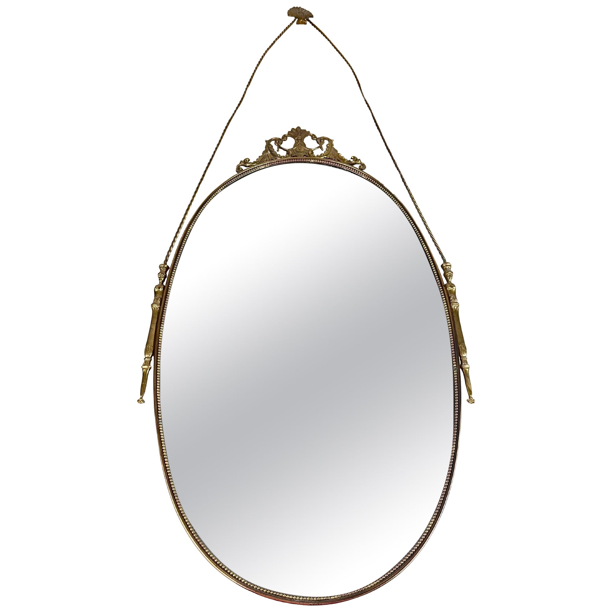 Oval Wall Mirror With Brass Edge, Italy, 1950s