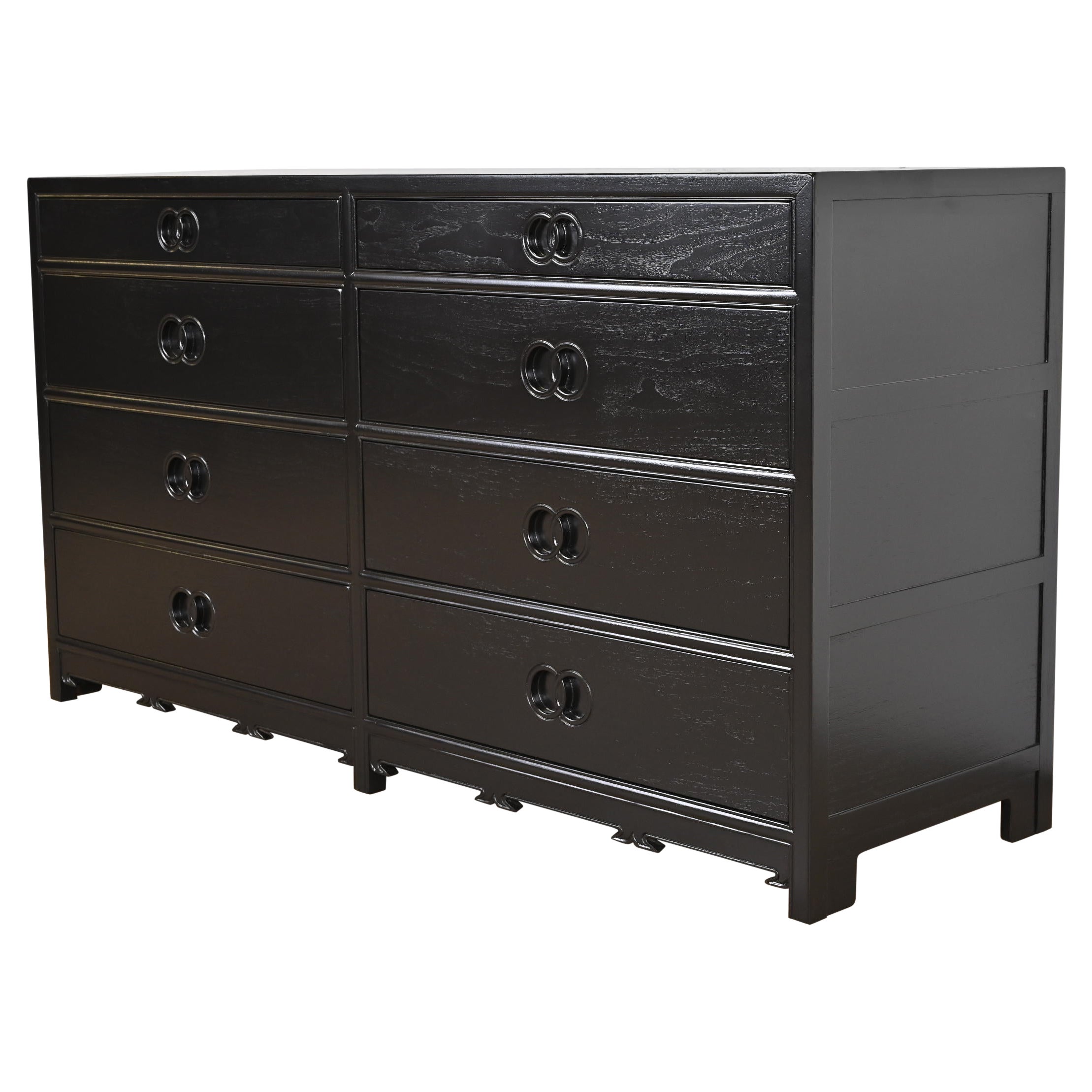 Michael Taylor for Baker Far East Collection Black Lacquered Dresser, Refinished