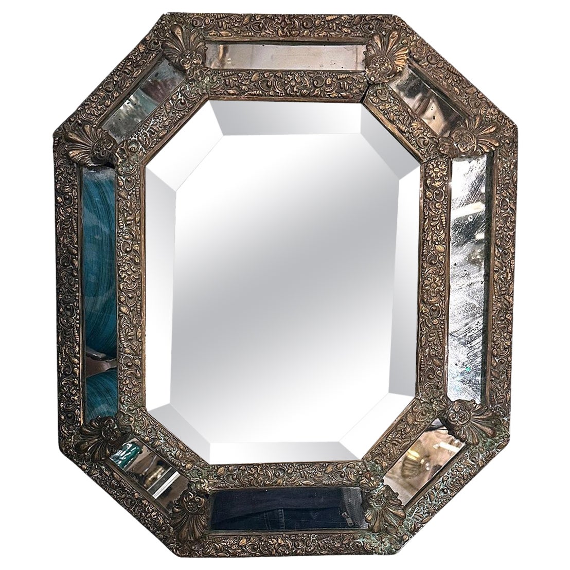 Antique French Repousse Mirror For Sale