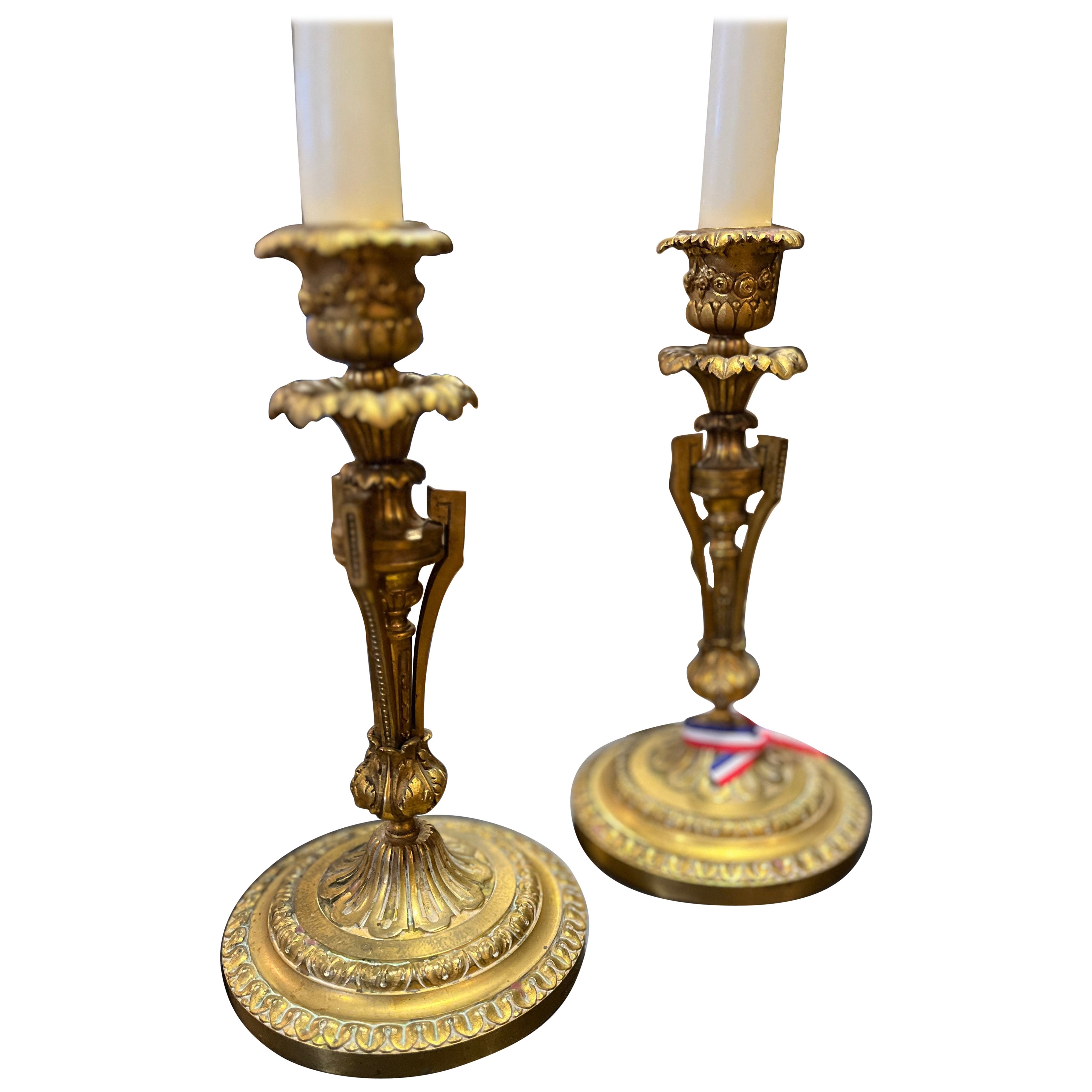 Pair of Antique Brass Candleholders with Dolphin Handles For Sale at  1stDibs  old brass candle holders, antique brass candle holders, vintage  candle holders