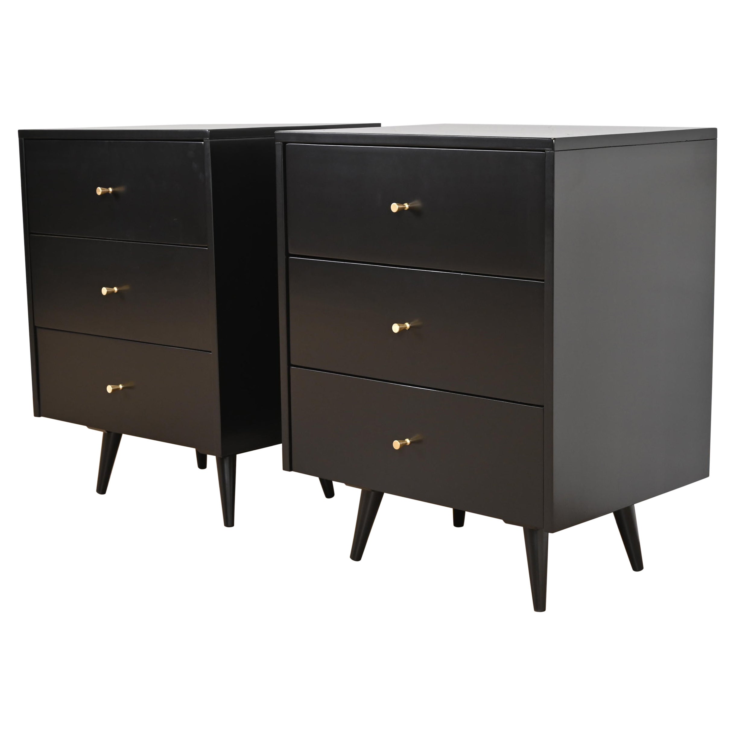 Paul McCobb Planner Group Black Lacquered Bedside Chests, Newly Refinished For Sale