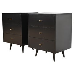 Paul McCobb Planner Group Black Lacquered Bedside Chests, Newly Refinished