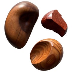 Estudios de Tres Formas en Diálogo: Conjunto de esculturas modernistas de madera