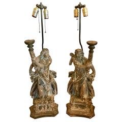 Pair Of 17TH Century Italian Figural Prickets Now Mounted As Lamps