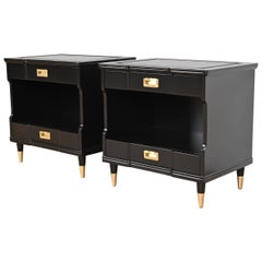 Used John Widdicomb Mid-Century Modern Black Lacquered Nightstands, Newly Refinished
